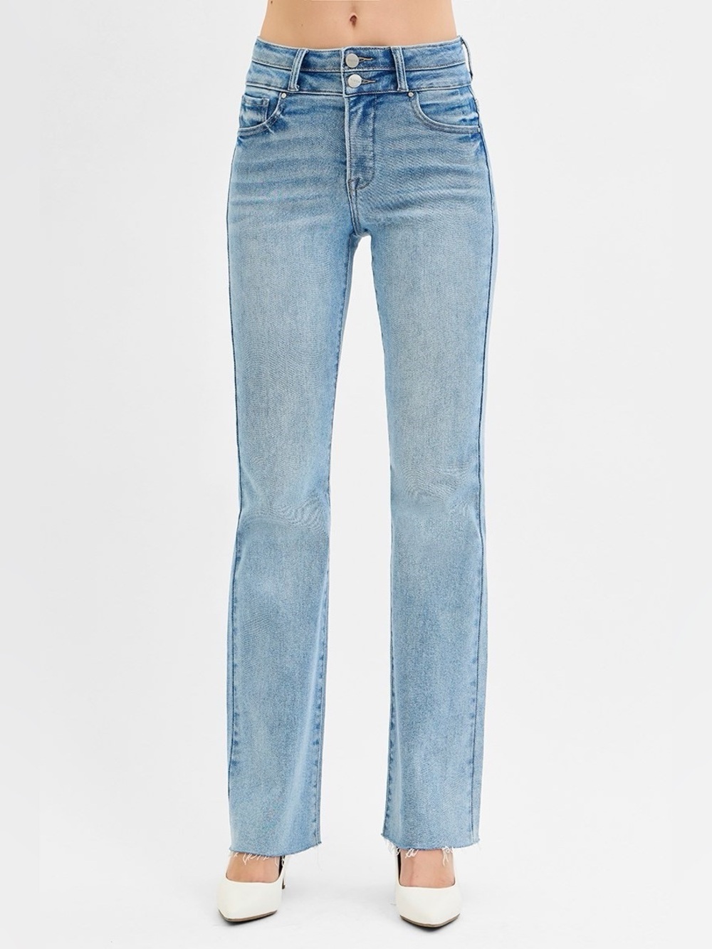 RDP5843 LIGHT Risen Tummy Control High Rise Bootcut Double Waist Band Jeans